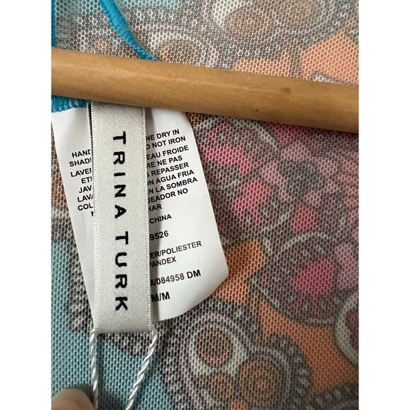 NWT Trina Turk Long-Sleeve V-Neck Mesh Maxi Dress Summer A-Line Swim Cover-Up M - Picture 5 of 5